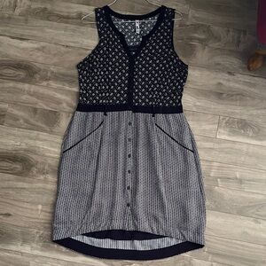 3Stones Navy and White Patterned Sleeveless Dress size Large